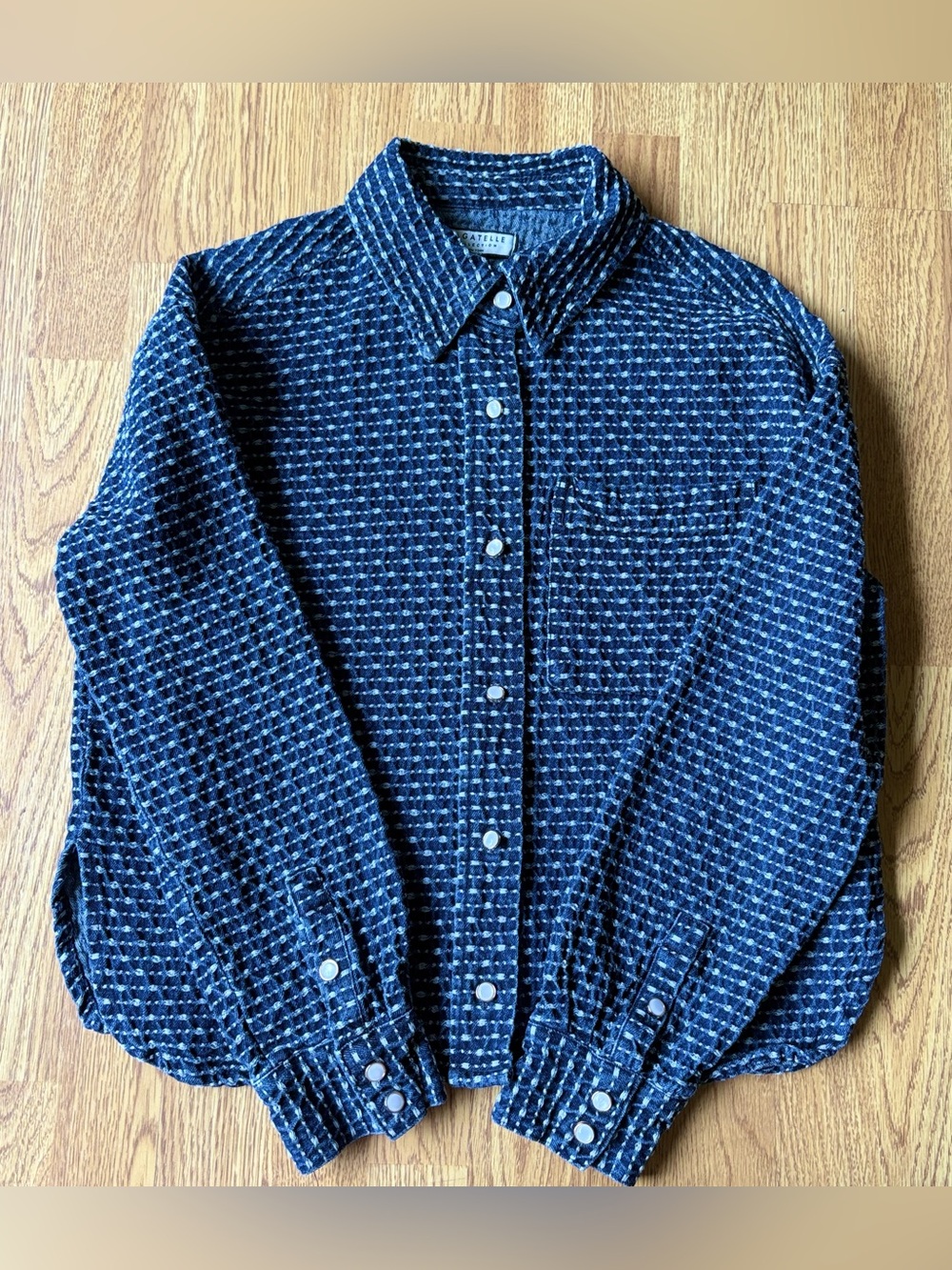 Bagatelle Navy Blue Patterned Button Front Boxy Shirt Shacket Heavy Fall Sz M